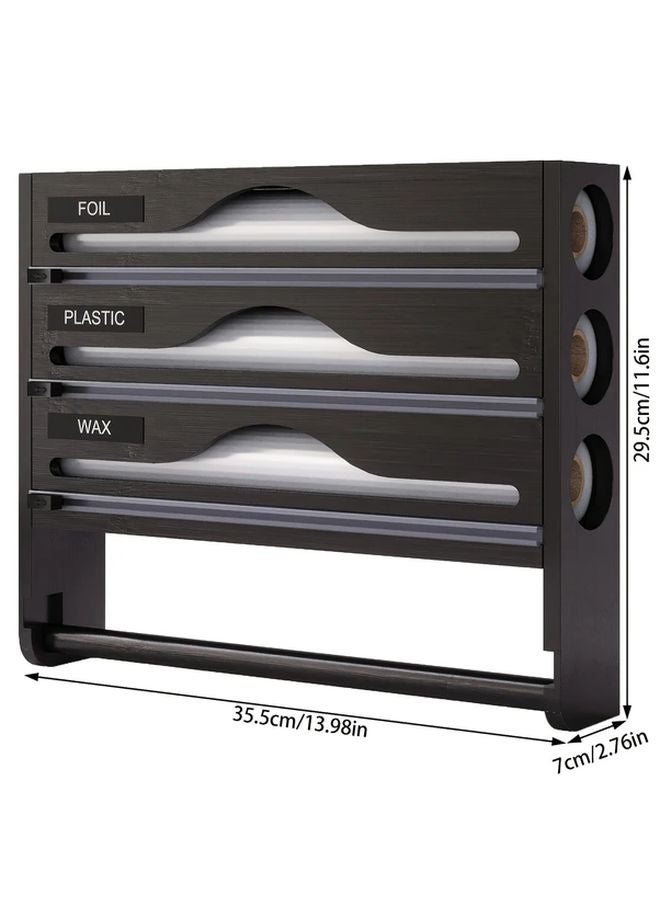 مُوزِّع أغشية التصاق خشبي أسود 2 طبقات مع حامل مناديل وصندوق تخزين - Image 4